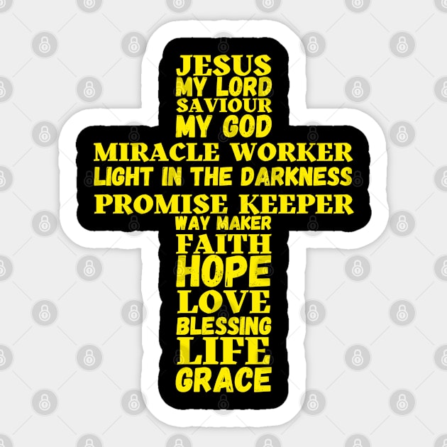 Golden words about Jesus in shape of a cross Sticker by Blue Butterfly Designs 